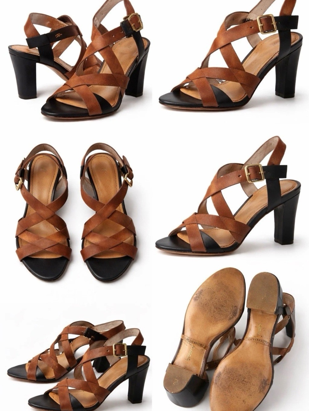 Pour La Victoire Leather Strappy Heels Brown Black Size 6 Luxury Sandals - Picture 2 of 2